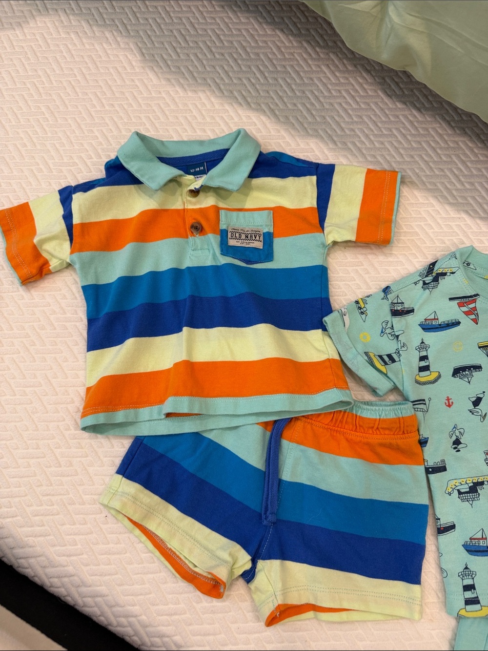 Striped Polo Shirt in Aqua, Blue & Orange - Kids